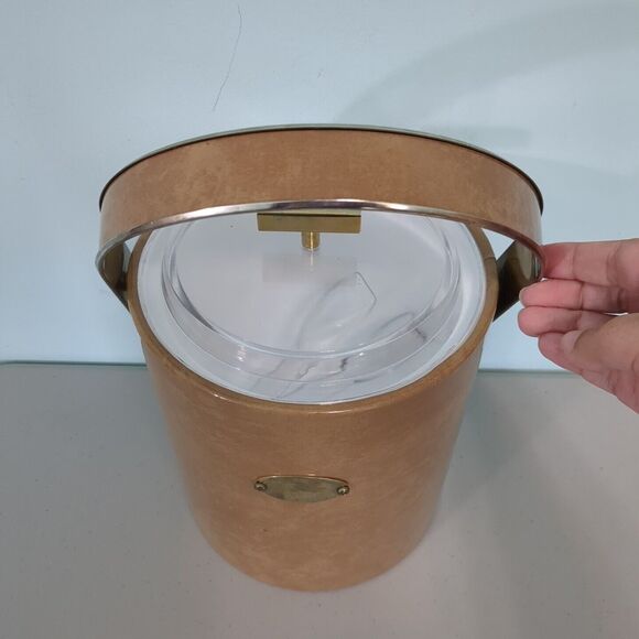 Vintage Ice Bucket George Briard Gold Wood Grain Trim bar cart mid centu… - Picture 3 of 6